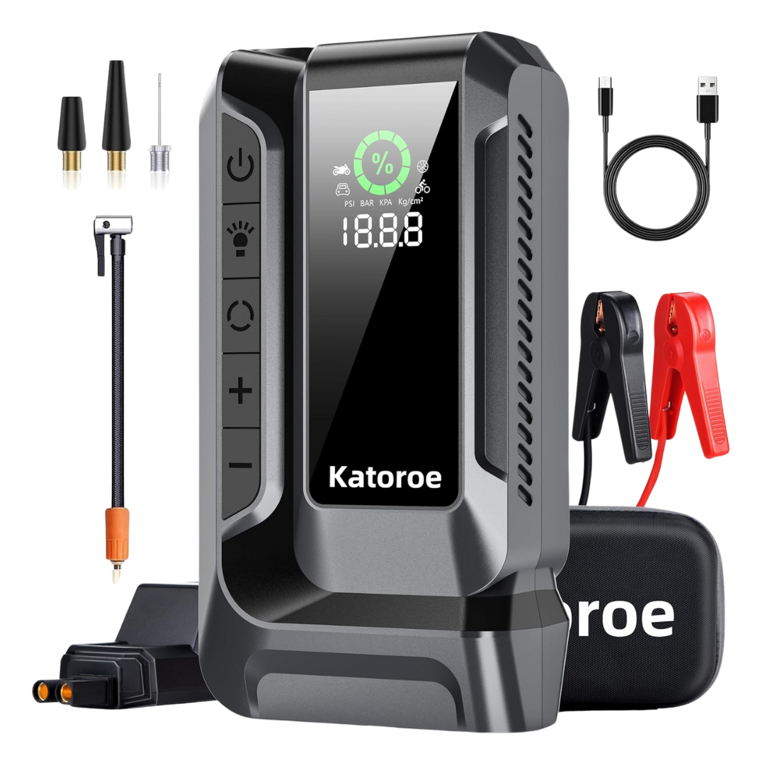 Chargeur Auto Multifonction Katoroe – Démarreur de Batterie & Gonfleur Portable