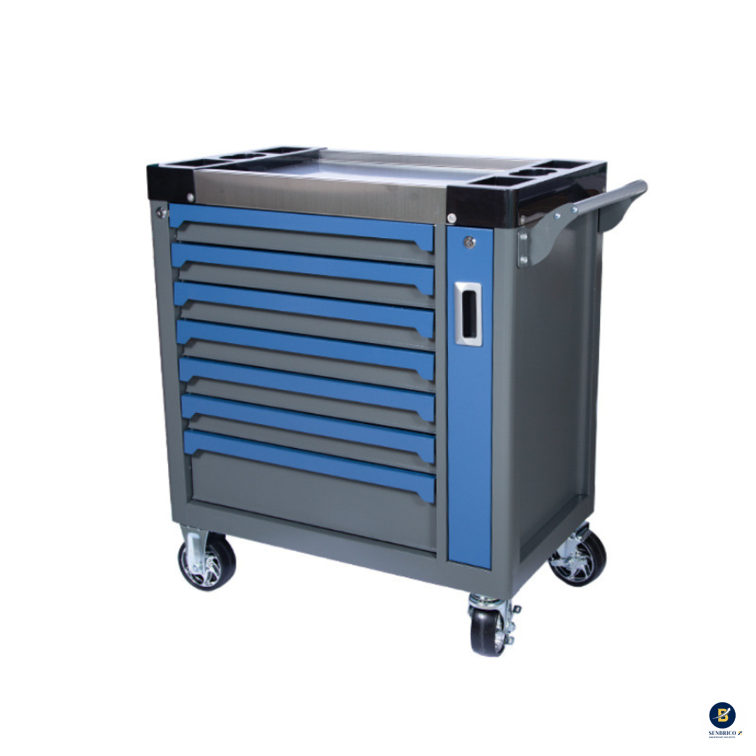 Chariot à Outils Professionnel HUAQI – 424 Pièces, 7 Tiroirs (dont 6 équipés)