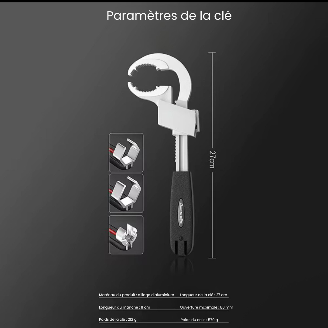 đ§ ClĂ© Multifonctionnelle Double TĂȘte â SpĂ©ciale Plomberie, Ăviers et Espaces Ătroits