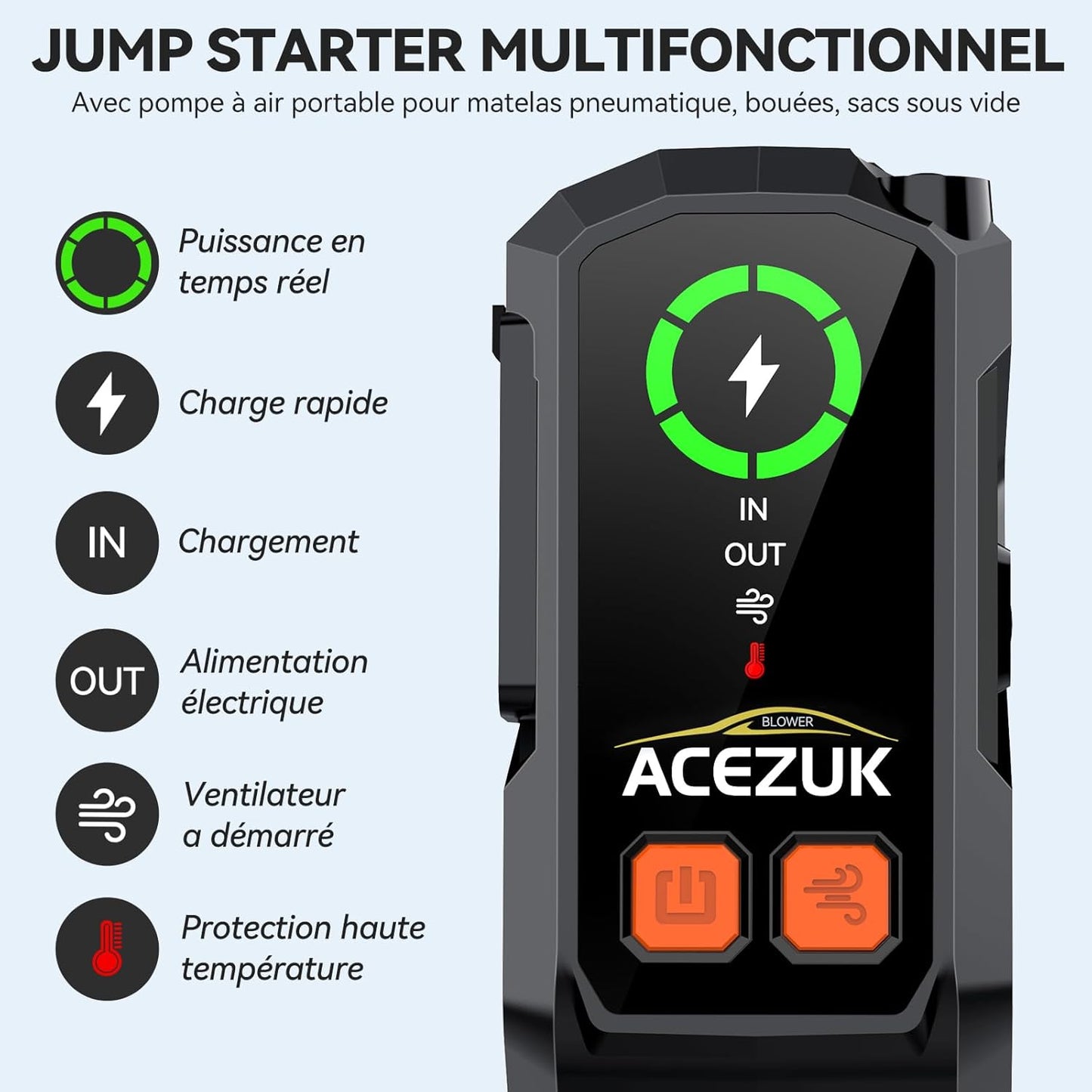 đ Booster de Batterie Voiture 3-en-1 â ACEZUK 4000A