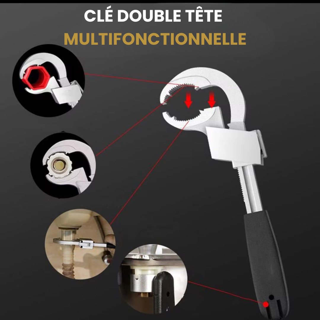 đ§ ClĂ© Multifonctionnelle Double TĂȘte â SpĂ©ciale Plomberie, Ăviers et Espaces Ătroits