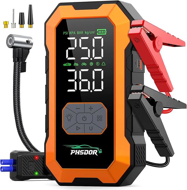 Booster Batterie 8000A + Gonfleur 150PSI — 25000mAh Power Bank | PHSDOR®