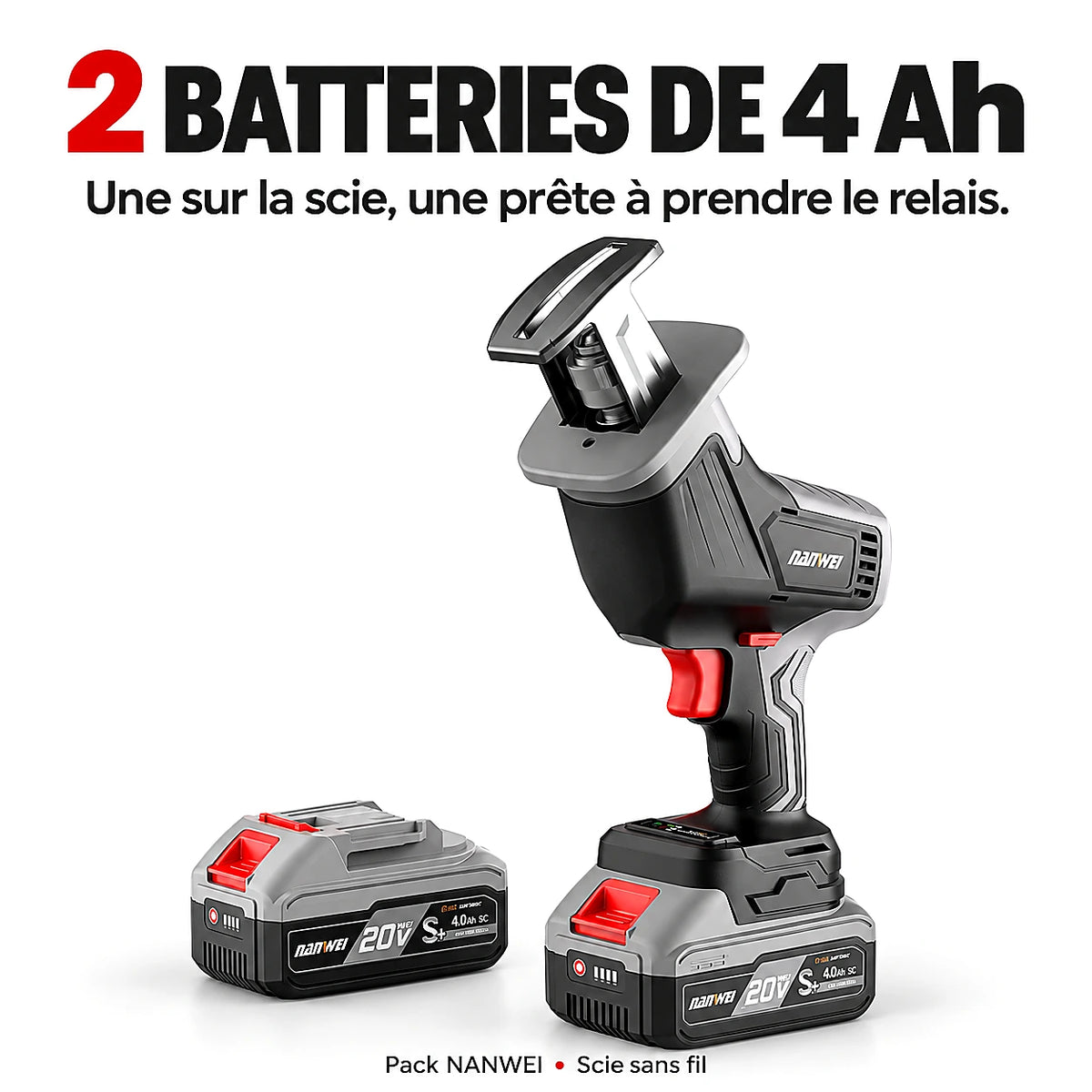 Scie Réciprocante Sans Fil 20V NANWEI — 4100 tr/min, 2 Batteries 4Ah | Scie Sabre