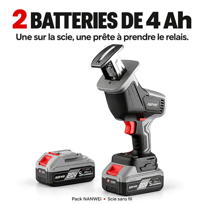 Scie Réciprocante Sans Fil 20V NANWEI — 4100 tr/min, 2 Batteries 4Ah | Scie Sabre