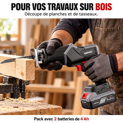 Scie Réciprocante Sans Fil 20V NANWEI — 4100 tr/min, 2 Batteries 4Ah | Scie Sabre