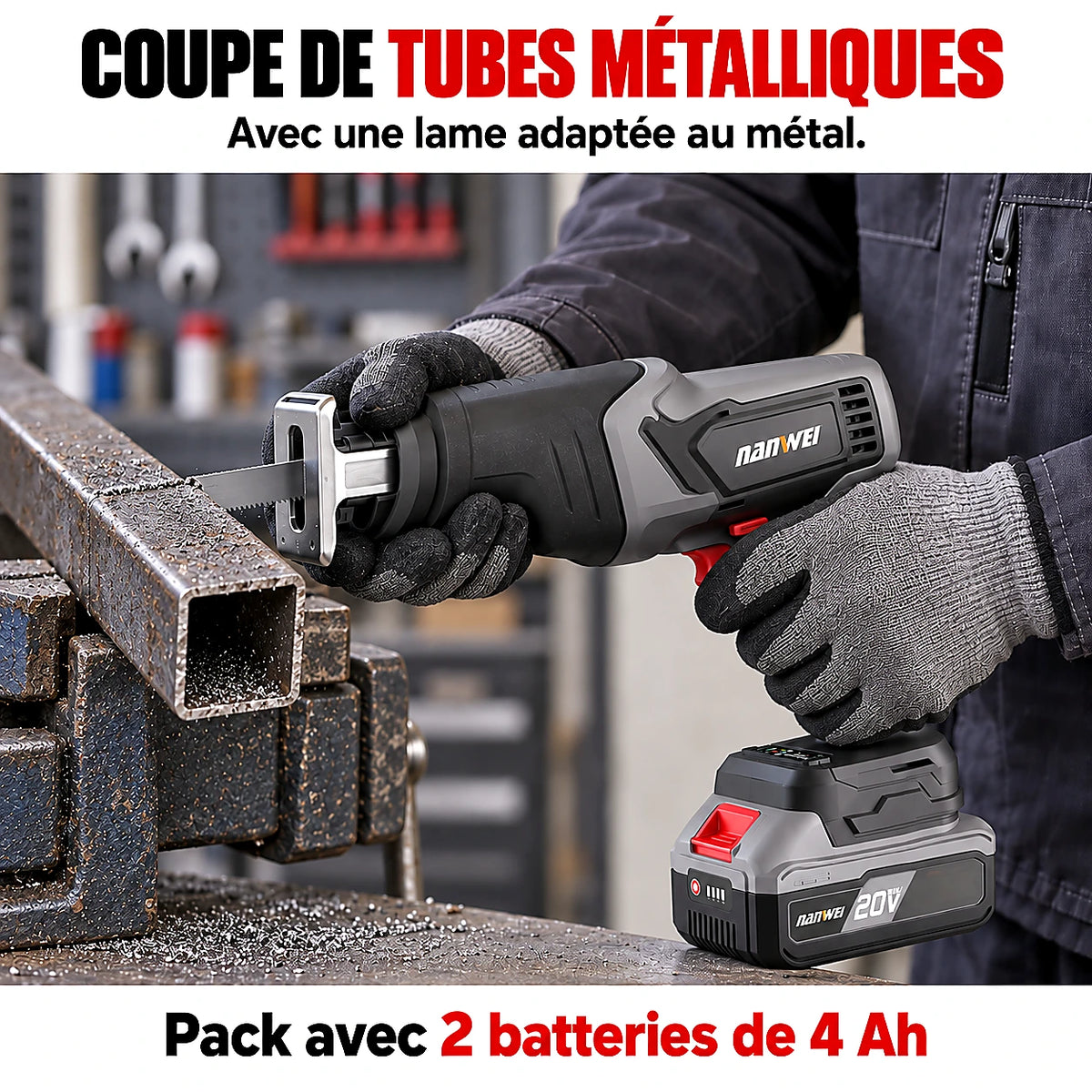 Scie Réciprocante Sans Fil 20V NANWEI — 4100 tr/min, 2 Batteries 4Ah | Scie Sabre