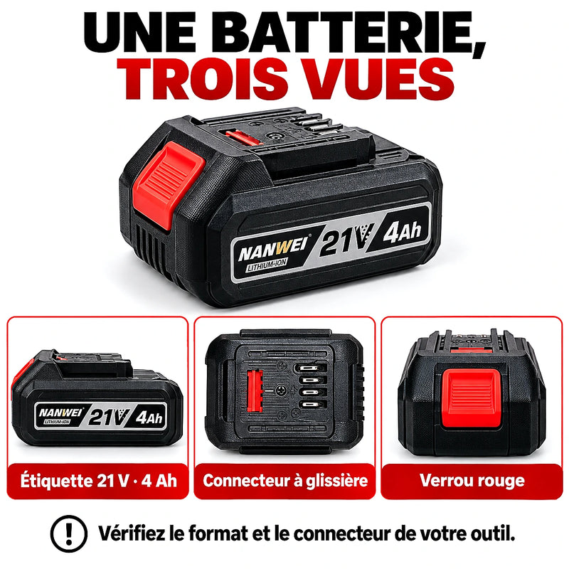 Batterie NANWEI 21V 4Ah Glissière — Rechange Outils Sans Fil | Senbrico