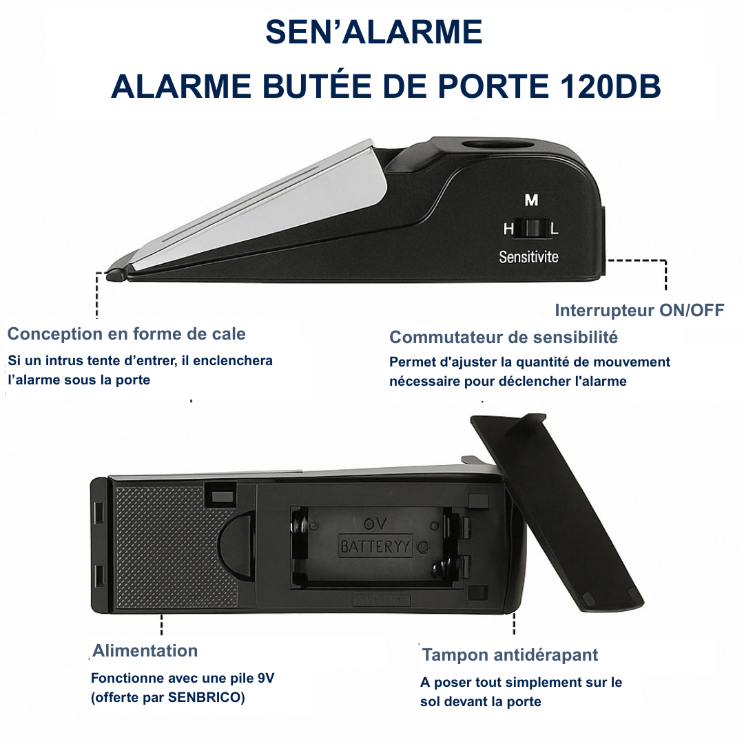 SEN'ALARME – Alarme Bas de Porte Portable avec Sirène Intégrée - 120db