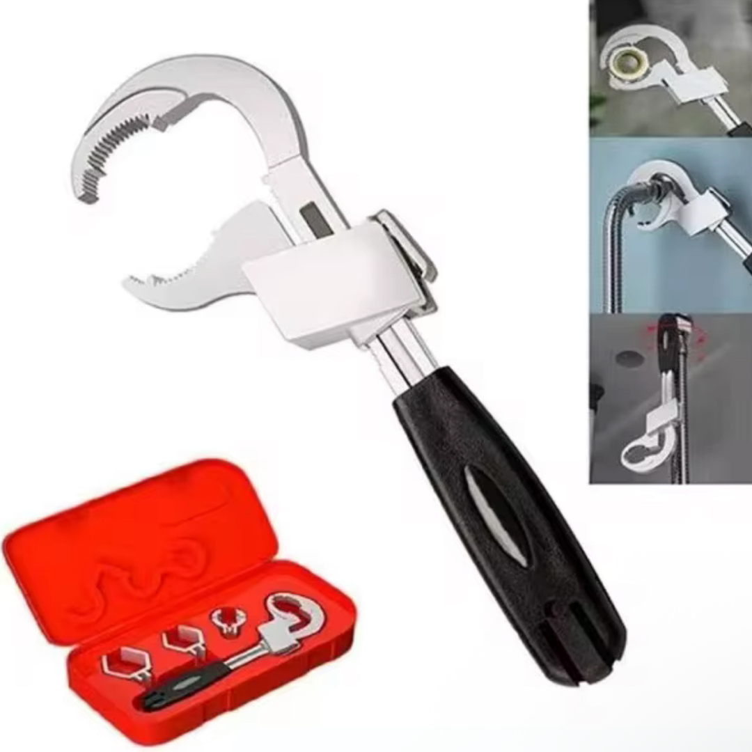 🔧 Clé Multifonctionnelle Double Tête – Spéciale Plomberie, Éviers et Espaces Étroits