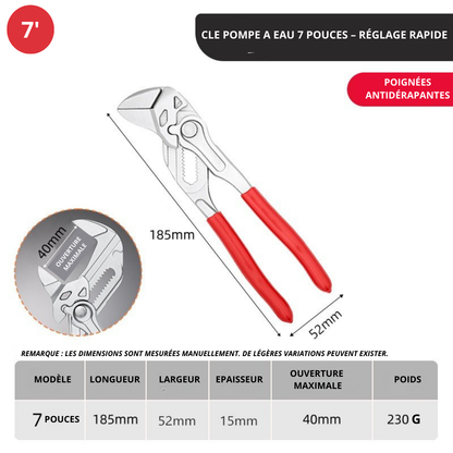 🛠️ Clé pompe à eau rapide – Pince multiprise à bec d’aigle (Disponible en 7, 10 et 12 pouces)