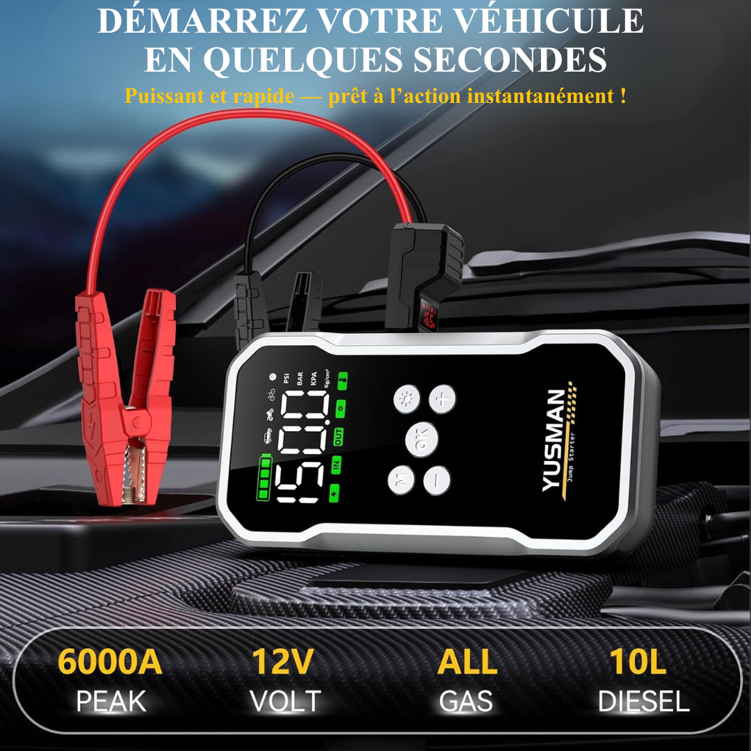 Booster Batterie Voiture YUSMAN 6000A avec Compresseur d’Air 150 PSI