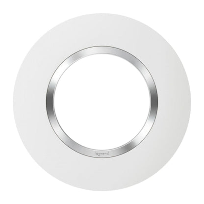 Plaque de Finition Ronde Legrand Dooxie – 1 Poste – Blanc avec Bague Chromé