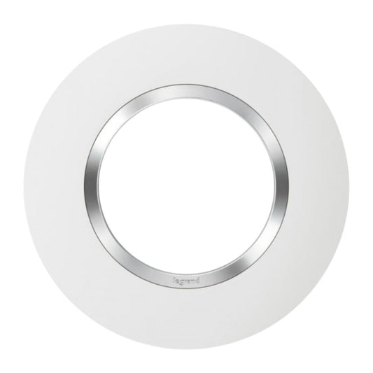 Plaque de Finition Ronde Legrand Dooxie – 1 Poste – Blanc avec Bague Chromé