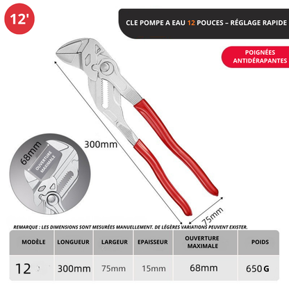 🛠️ Clé pompe à eau rapide – Pince multiprise à bec d’aigle (Disponible en 7, 10 et 12 pouces)