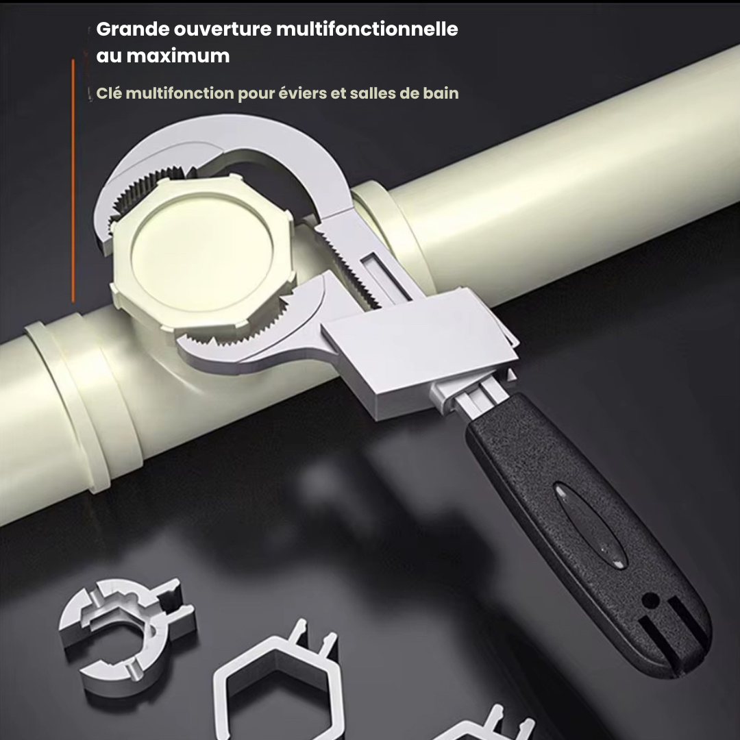🔧 Clé Multifonctionnelle Double Tête – Spéciale Plomberie, Éviers et Espaces Étroits
