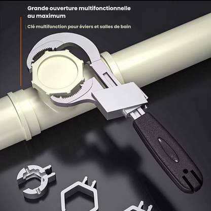 🔧 Clé Multifonctionnelle Double Tête – Spéciale Plomberie, Éviers et Espaces Étroits