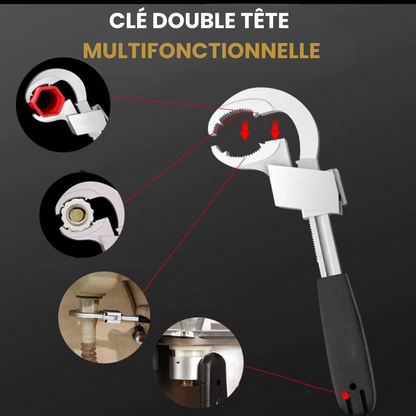 🔧 Clé Multifonctionnelle Double Tête – Spéciale Plomberie, Éviers et Espaces Étroits
