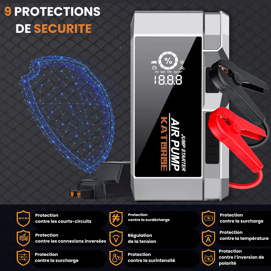 Katoroe Q17 – Booster Batterie Puissant 4000A avec Compresseur et Power Bank 23800mAh