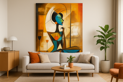 Élégance Abstraite – Tableau cubiste peint à la main