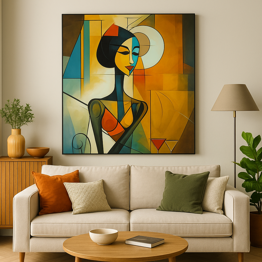 Femme au Verre – Tableau cubiste peint à la main