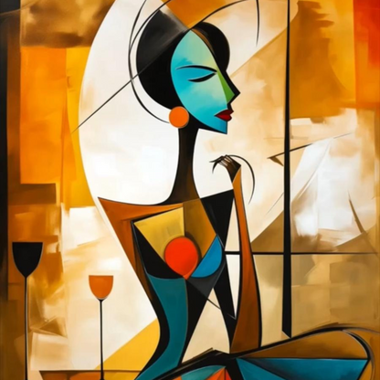 Élégance Abstraite – Tableau cubiste peint à la main