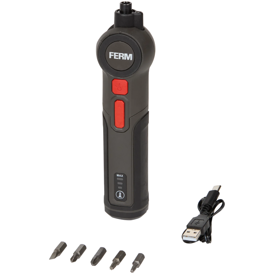Tournevis Électrique FERM 1 pcs — 4V, Angle Réglable & Recharge USB-C, 5 Embouts | Senbrico