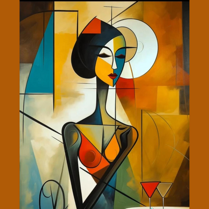Femme au Verre – Tableau cubiste peint à la main