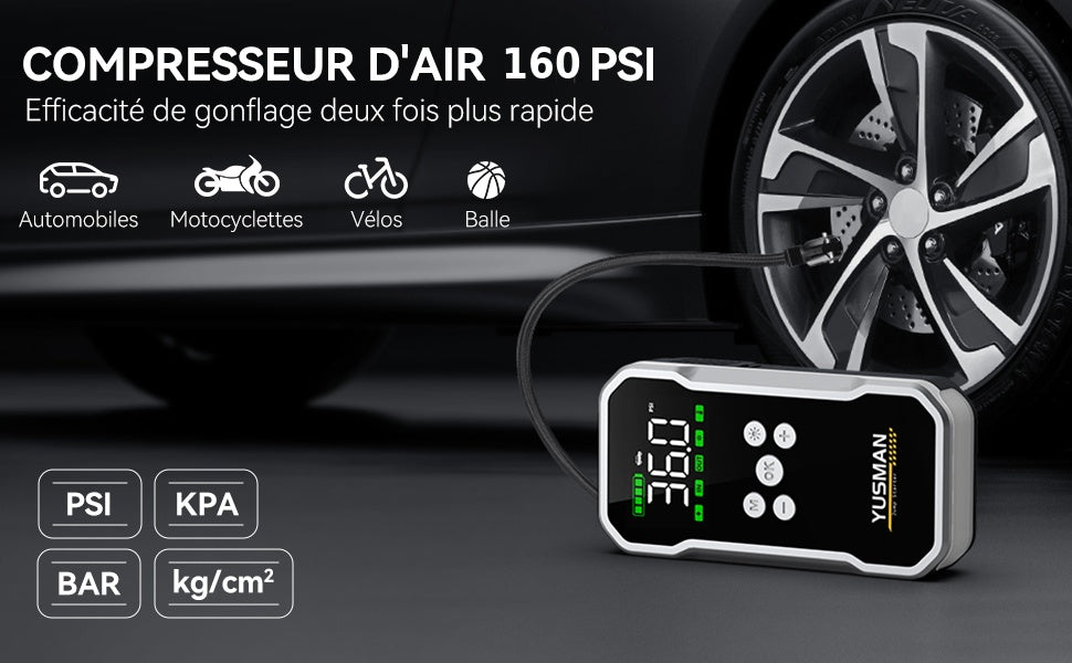 Booster Batterie Voiture YUSMAN F04 — 9500A / 21 800 mAh avec Compresseur 160 PSI