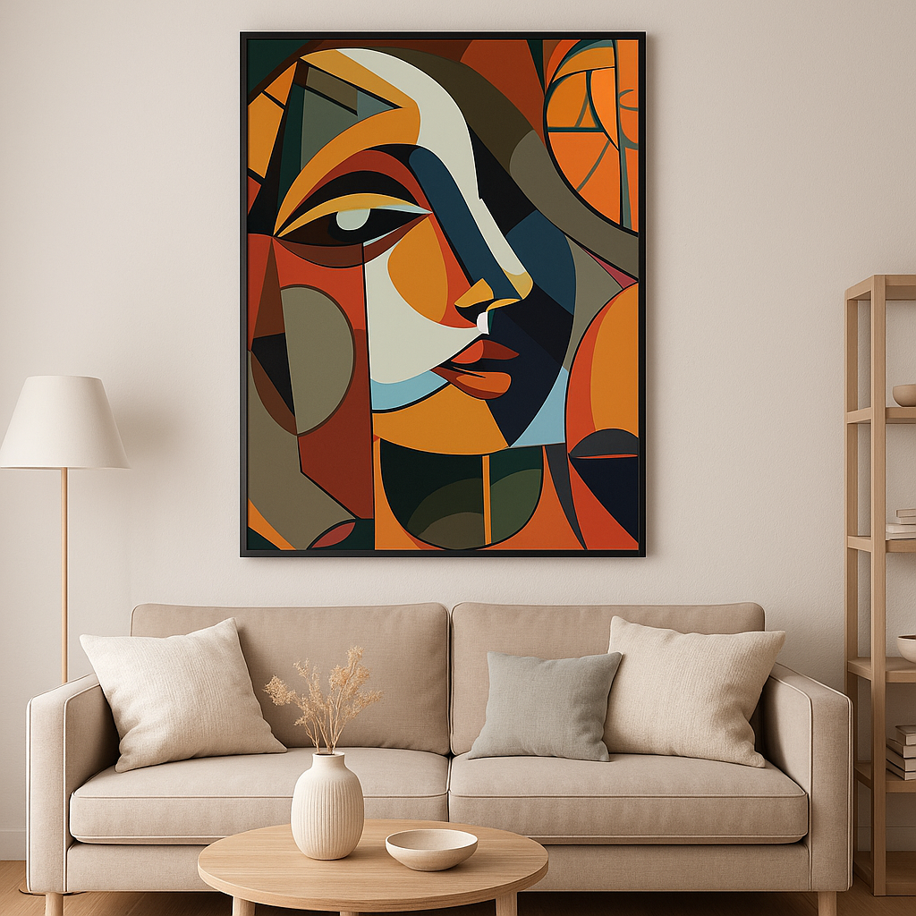 Visage Cubiste – Tableau d’art peint à la main