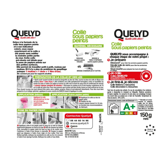 Colle QUELYD – Pour Tous Types de Papiers Peints, Facile et Écologique – 150g